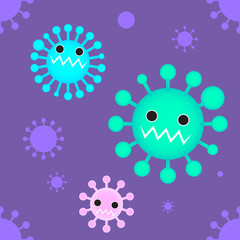 Seamless Corona Virus Pattern in Cartoon Style Illustration. Covid-19 crysis concept designed in neon color style for soft content such as children's book.