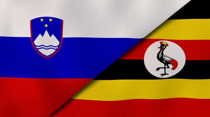 The flags of Slovenia and Uganda. News, reportage, business background. 3d illustration