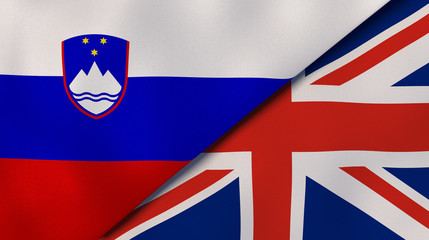 The flags of Slovenia and United Kingdom. News, reportage, business background. 3d illustration
