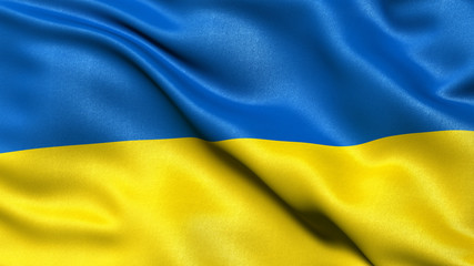 3D illustration of the flag of Ukraine waving in the wind.