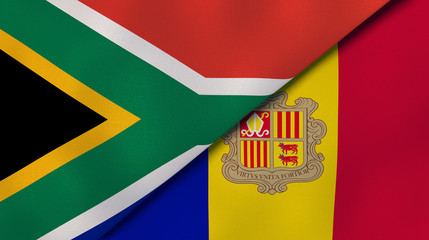 The flags of South Africa and Andorra. News, reportage, business background. 3d illustration