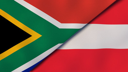 The flags of South Africa and Austria. News, reportage, business background. 3d illustration