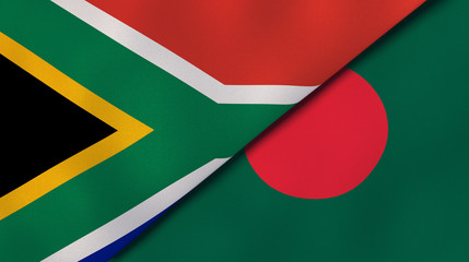 The flags of South Africa and Bangladesh. News, reportage, business background. 3d illustration