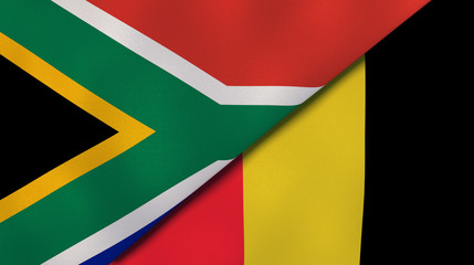 The flags of South Africa and Belgium. News, reportage, business background. 3d illustration