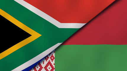 The flags of South Africa and Belarus. News, reportage, business background. 3d illustration