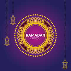 illustrations Vector Graphic Of Pattern Ramadan Kareem. Greetings For Islamic Religious Festival Eid With illuminated Lamp. Elegant Concept. Pattern concept. Gradient color yellow.