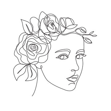 recommend clip art: Abstract beauty woman face with rose flowers. One line drawing style. Abstract minimalist art