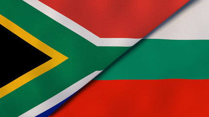 The flags of South Africa and Bulgaria. News, reportage, business background. 3d illustration