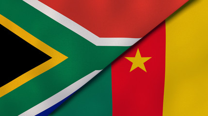 The flags of South Africa and Cameroon. News, reportage, business background. 3d illustration