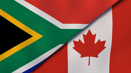 The flags of South Africa and Canada. News, reportage, business background. 3d illustration