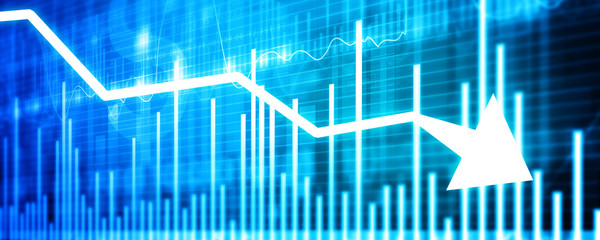 Falling arrow shows stock market decline. 3d illustration