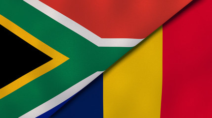 The flags of South Africa and Chad. News, reportage, business background. 3d illustration