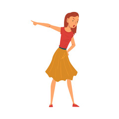 Angry Woman Character Standing and Pointing with Her Finger, Mother Yelling at Her Kid Vector Illustration
