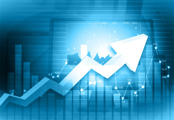 Moving arrow shows business growth. 3d illustration.