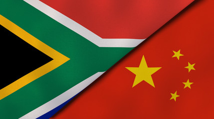 The flags of South Africa and China. News, reportage, business background. 3d illustration