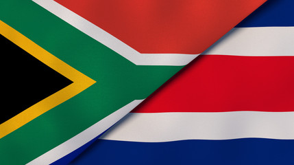 The flags of South Africa and Costa Rica. News, reportage, business background. 3d illustration