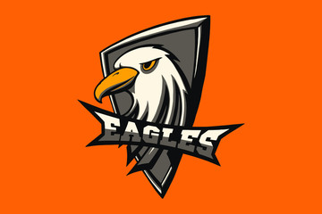 Hand drawn sport team mascot logo design. T-shirt print illustration. Eagle.