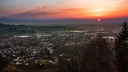 sunset over the city Oberkirch in Black Forest in Germany