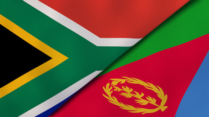The flags of South Africa and Eritrea. News, reportage, business background. 3d illustration