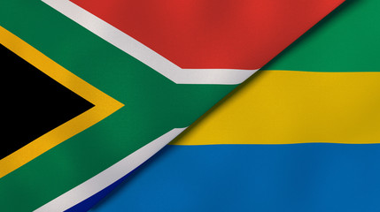 The flags of South Africa and Gabon. News, reportage, business background. 3d illustration