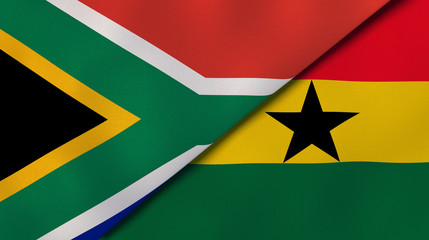 The flags of South Africa and Ghana. News, reportage, business background. 3d illustration
