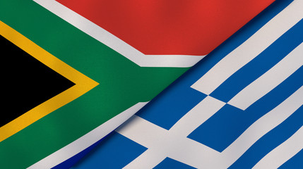 The flags of South Africa and Greece. News, reportage, business background. 3d illustration