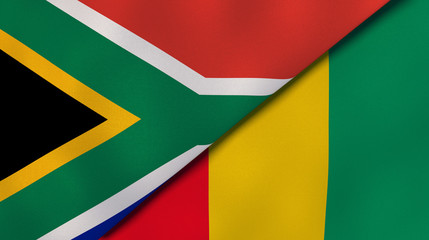Obraz premium The flags of South Africa and Guinea. News, reportage, business background. 3d illustration