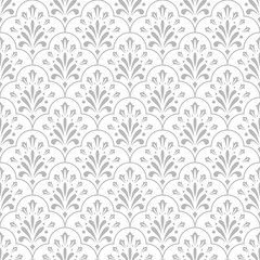 Flower geometric pattern. Seamless vector background. White and grey ornament.