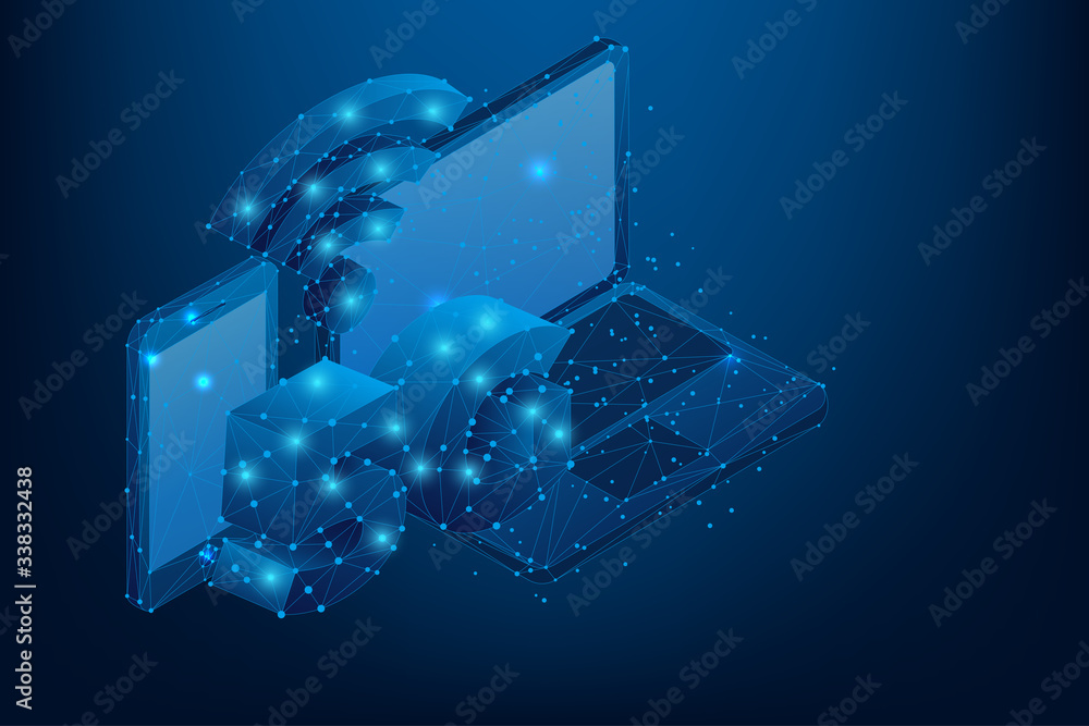 Poster abstract line and point 5g wifi sign. low poly new generation networks. polygonal high-speed mobile 
