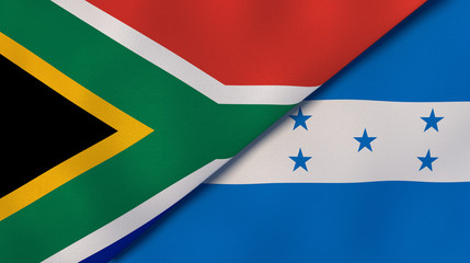 The flags of South Africa and Honduras. News, reportage, business background. 3d illustration