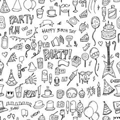 Party doodle background seamless pattern. Drawing vector illustration hand drawn eps10