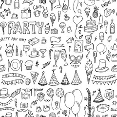 Party doodle background seamless pattern. Drawing vector illustration hand drawn eps10