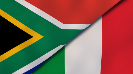 The flags of South Africa and Italy. News, reportage, business background. 3d illustration