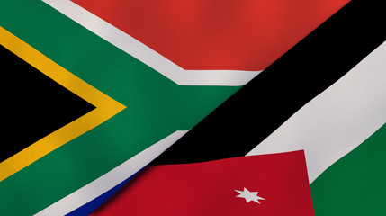 The flags of South Africa and Jordan. News, reportage, business background. 3d illustration