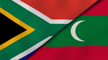 The flags of South Africa and Maldives. News, reportage, business background. 3d illustration