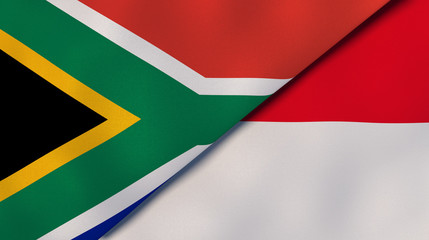 The flags of South Africa and Monaco. News, reportage, business background. 3d illustration