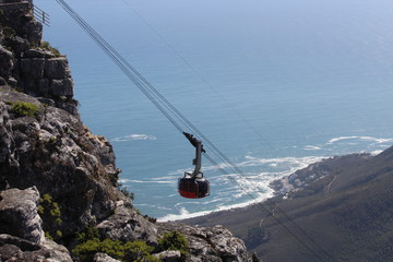 Cable car on the mountain over the sea