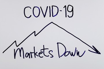 Information on the impact of a pandemic covid-19 on the fall of the markets, image on the white board