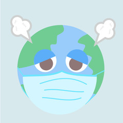 Earth Day is on 22 April.Air pollution concept.Prevention coronavirus infection.Plague and dust. Prevention by wearing a mask.