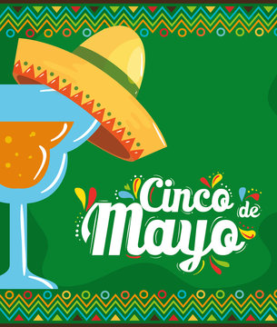 Mexican cocktail with hat design, Cinco de mayo mexico culture tourism landmark latin and party theme Vector illustration
