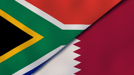 The flags of South Africa and Qatar. News, reportage, business background. 3d illustration