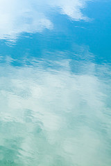 Clouds reflecting in the water. Texture. Sky reflection on the surface of the pond. Mackerel sky reflection in the water.