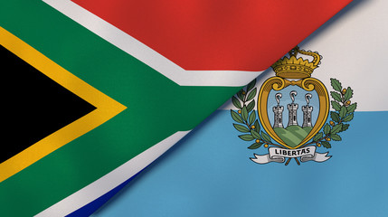 The flags of South Africa and San Marino. News, reportage, business background. 3d illustration