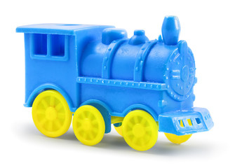 Locomotive toy with clipping path. Isolated on white background with natural shadow. With vector...