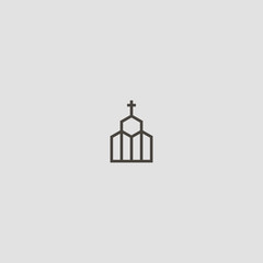 black and white simple vector line art geometric outline iconic sign of abstract church or temple