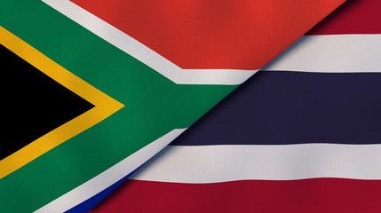 The flags of South Africa and Thailand. News, reportage, business background. 3d illustration
