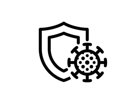 Immune system concept. Hygienic medical black shield protecting from coronavirus COVID-19 icon. Human immunity sign. Corona virus defense symbol vector isolated illustration