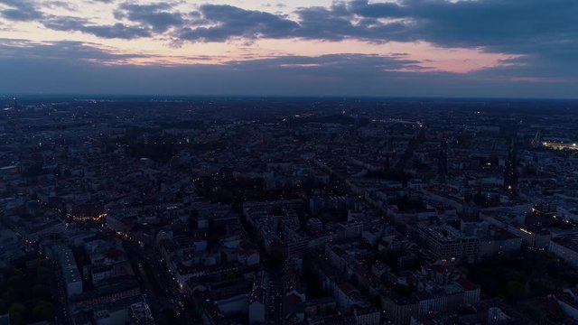 City buildings at sunset aerial