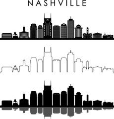 NASHVILLE City Skyline Silhouette Cityscape Vector - 338339016