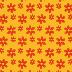 Red flowers over yellow background design, natural floral nature plant ornament garden decoration and botany theme Vector illustration